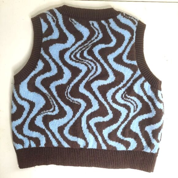 Almost Famous Knit Sweater Vest Blue Brown Size XL - Picture 2 of 4